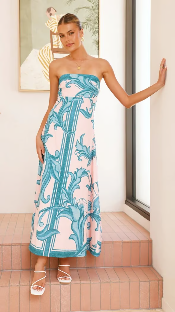 Monica Secrets | Vintage Printed Long Tube Dress