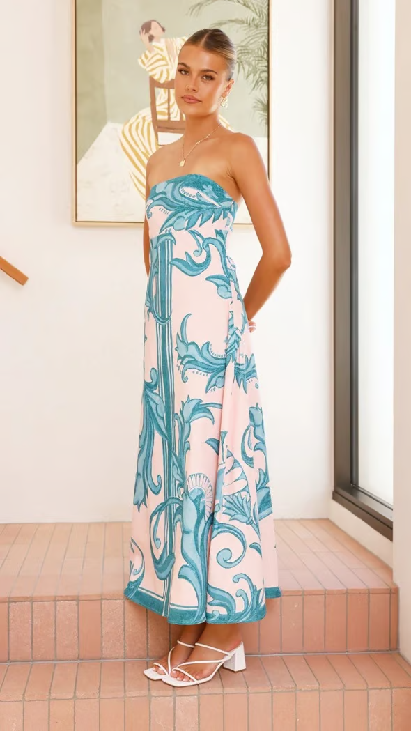 Monica Secrets | Vintage Printed Long Tube Dress
