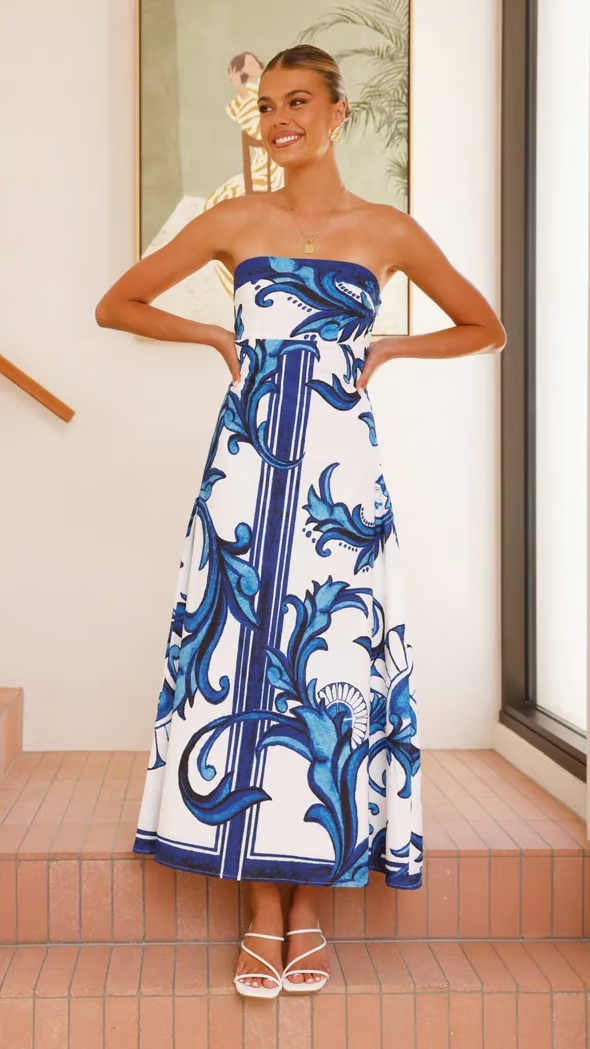 Monica Secrets | Vintage Printed Long Tube Dress