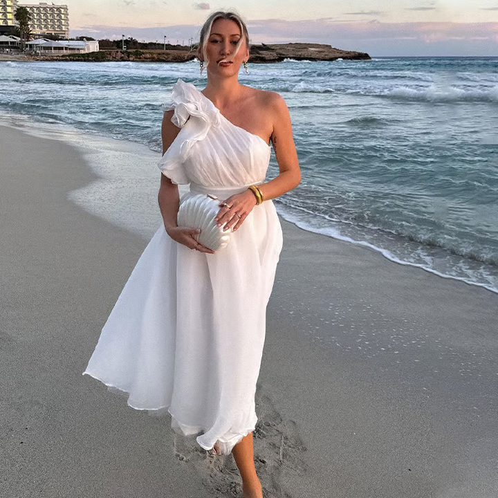 Monica Secrets | Chic Slanted Elegance Summer Dress