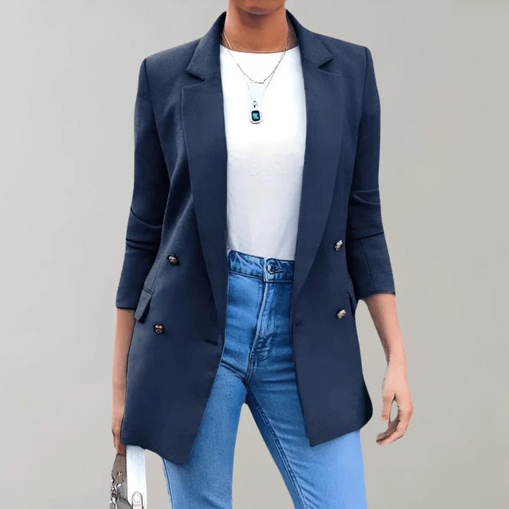 Monica Secrets | Women's Blazer – Tailored Fit – Double-Breasted – Classic Lapel – Mid-Length