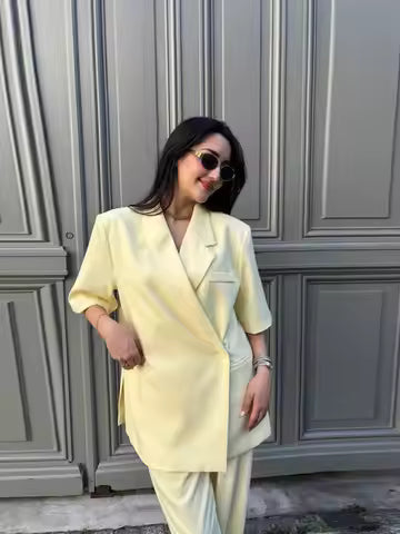 Monica Secrets | Women's Blazer – Loose Fit – Half Sleeve – Light Cotton Texture – Button Closure