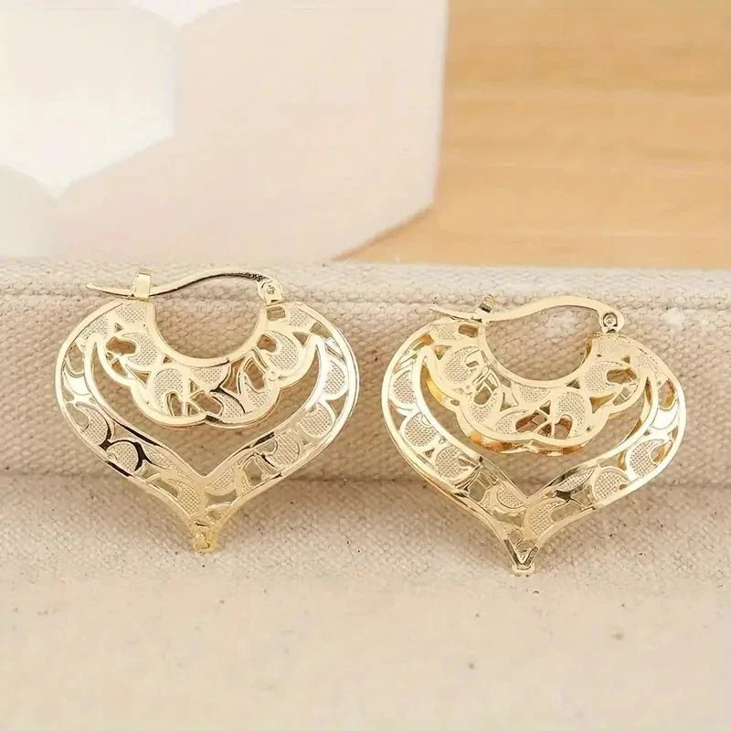 Intricate Open Heart Golden Earrings