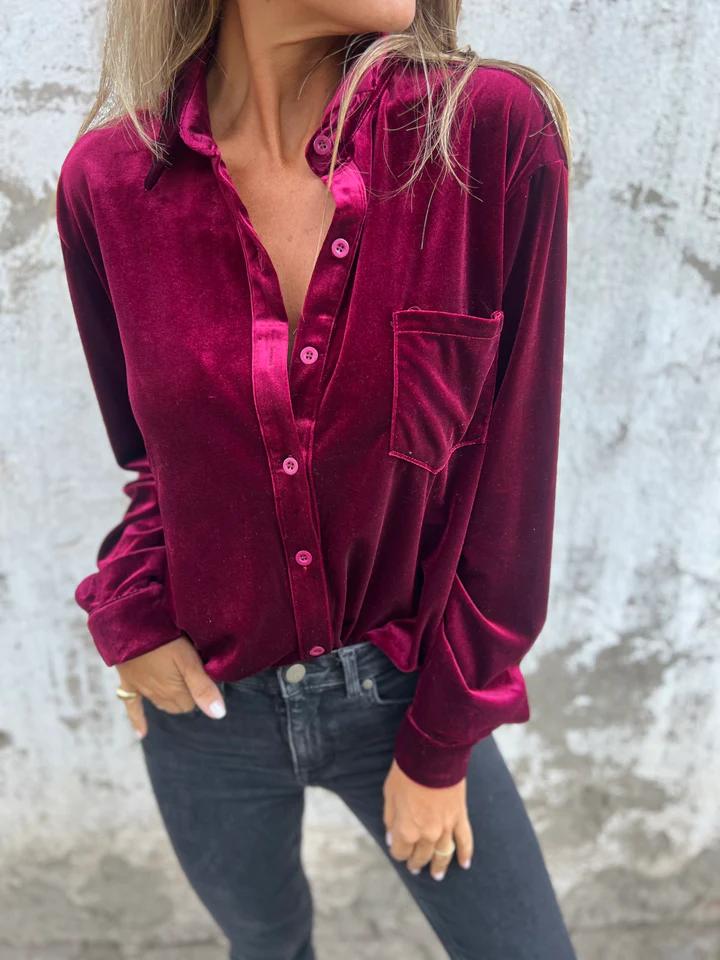 Amara | Velvet Button-Up Blouse