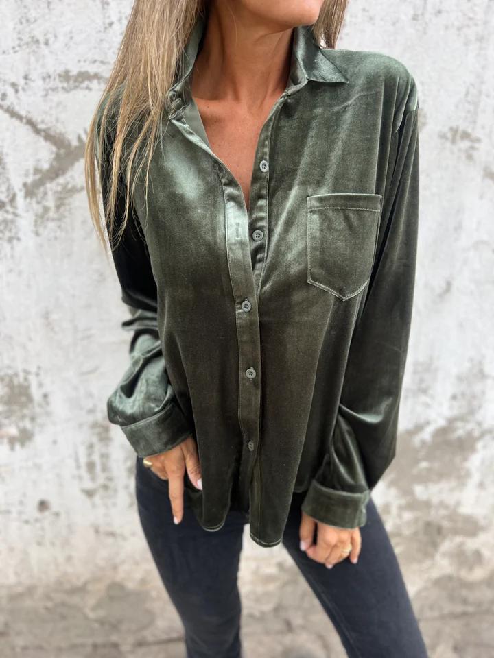 Amara | Velvet Button-Up Blouse