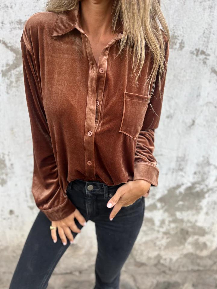 Amara | Velvet Button-Up Blouse