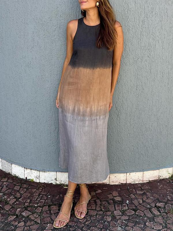 Monica Secrets | Casual Cotton Linen Side Split Long Dress