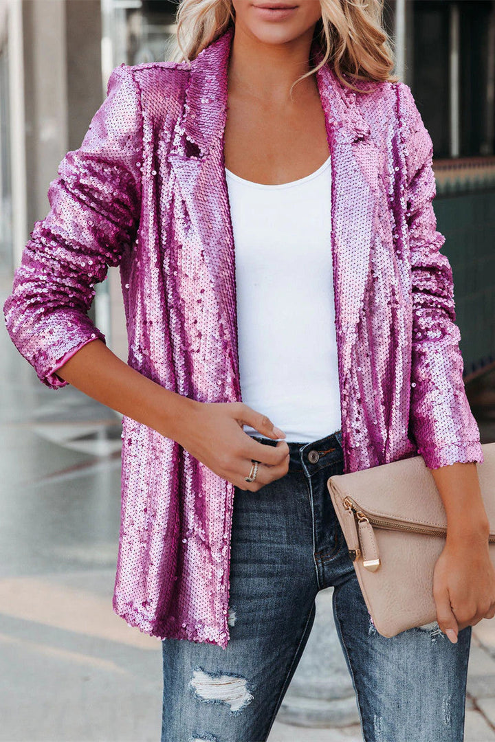 Monica Secrets | Sequined Longline Blazer | Collared Relaxed Fit