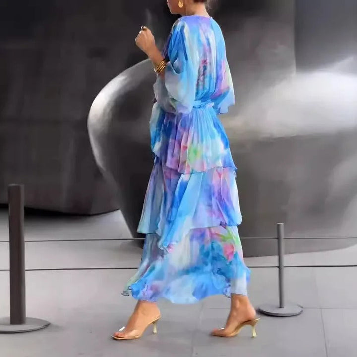 Monica Secrets | Flowy Half Sleeve Long Layered Party Dress