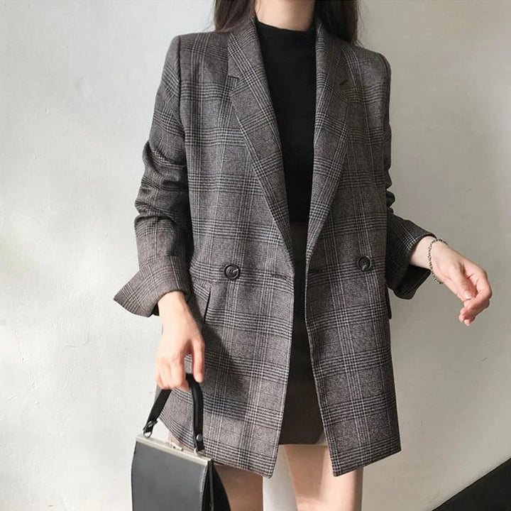 Monica Secrets | Blazer - Checkered - Wool Blend - Oversized Fit - Single-Breasted