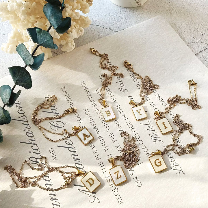 Minimal Accented Pearl Letter Initial Necklace