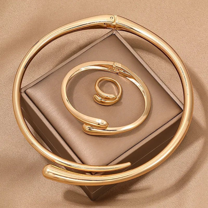 Modern Wrap Choker Necklace, Bracelet, Ring Set