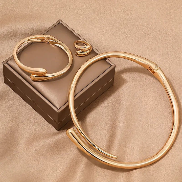Modern Wrap Choker Necklace, Bracelet, Ring Set