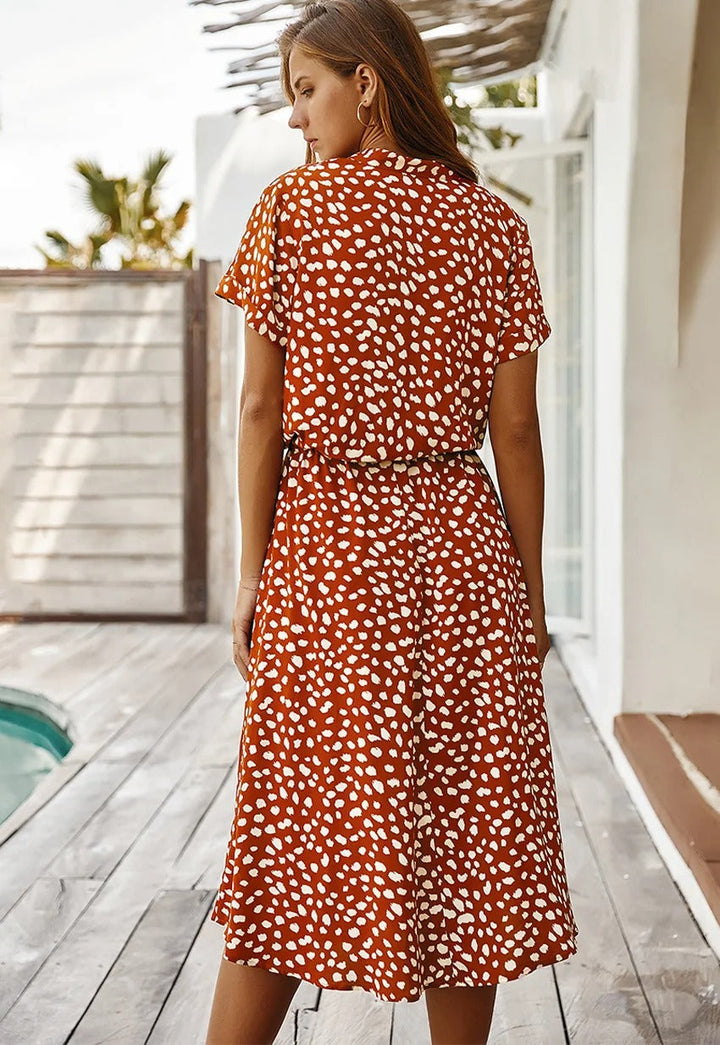Monica Secrets | Soft-Spotted Button-Up Midi Dress