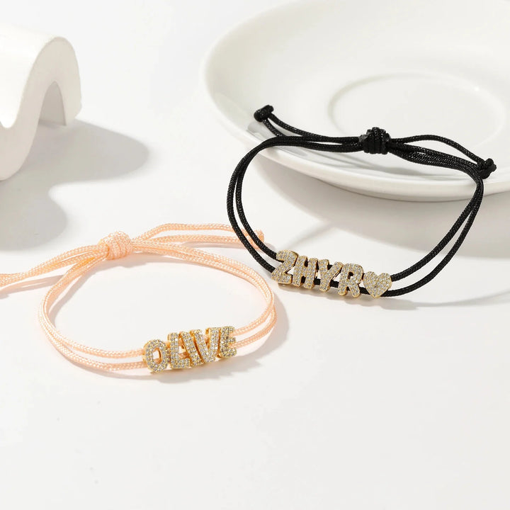 Personalized Bubble Diamond Name Layered Rope Bracelet