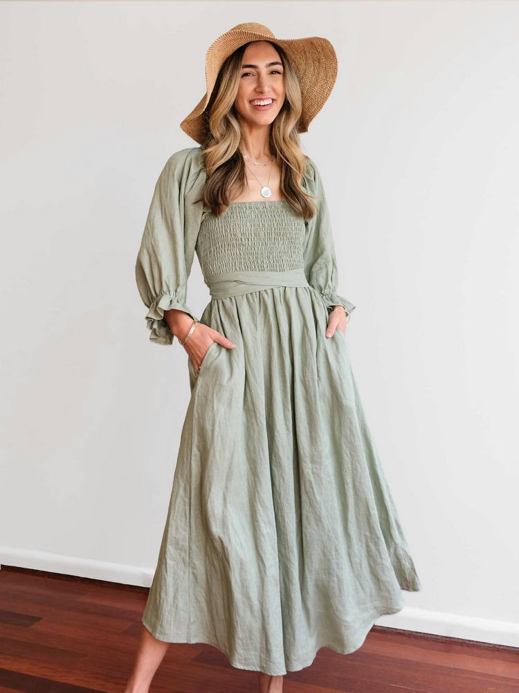 Monica Secrets | Elegant Reversible Puff Sleeve Maxi Dress