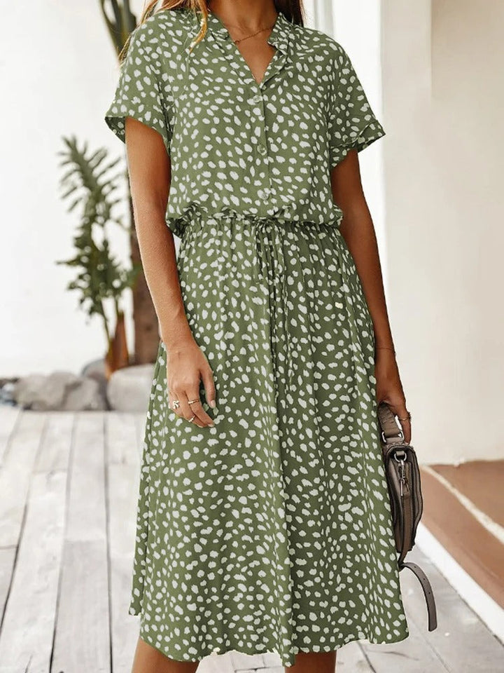Monica Secrets | Soft-Spotted Button-Up Midi Dress