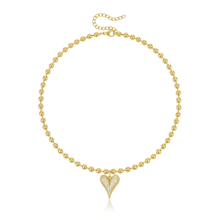 14k Beaded Chain Bubble Heart Necklaces