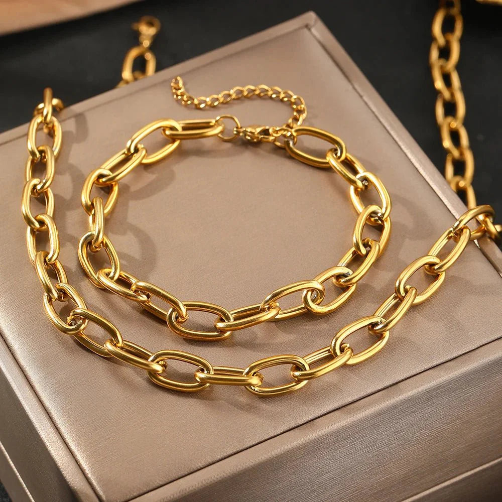 Simple Paperclip Necklace & Bracelet Set