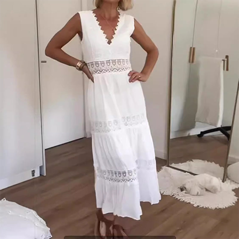 Monica Secrets | Lace Back Maxi Dress With V-Neck