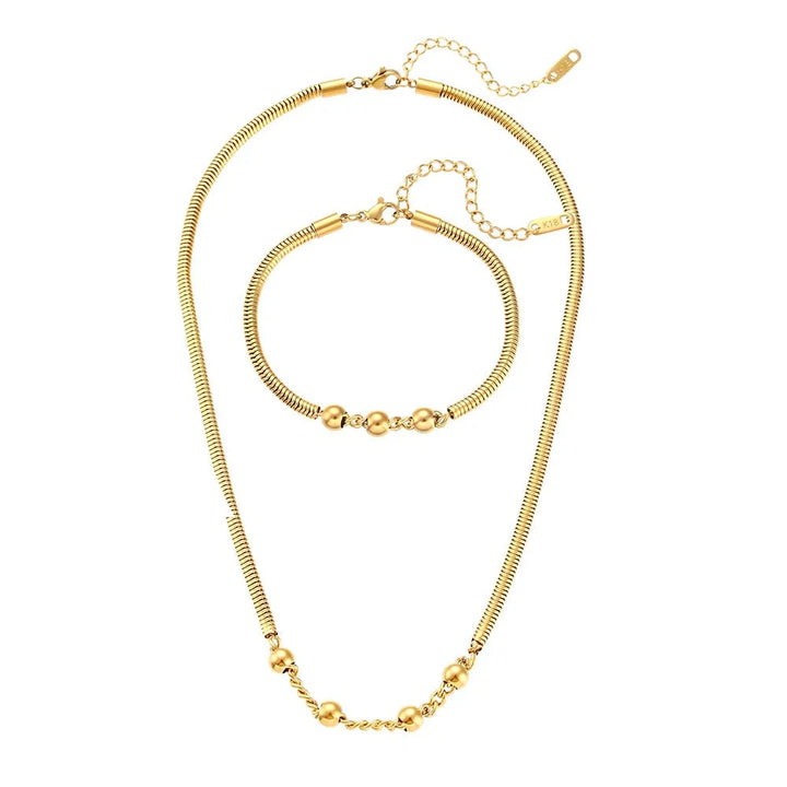 Thick Snake Chain Beaded Necklace and Bracelet