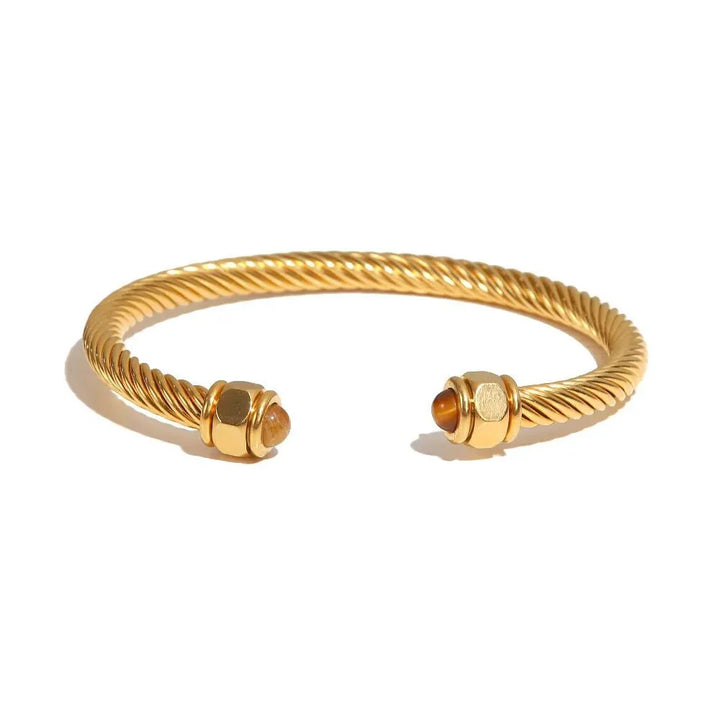 Twisted Gem Stone Ends Bangle Bracelet