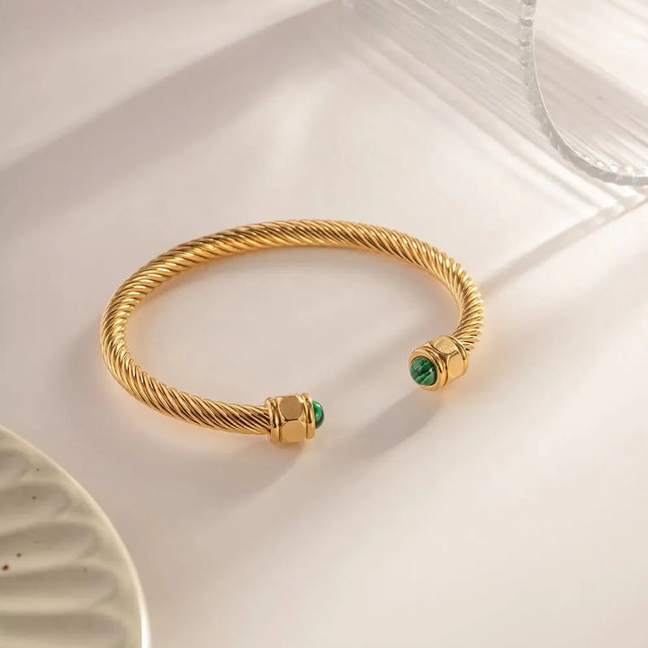 Twisted Gem Stone Ends Bangle Bracelet