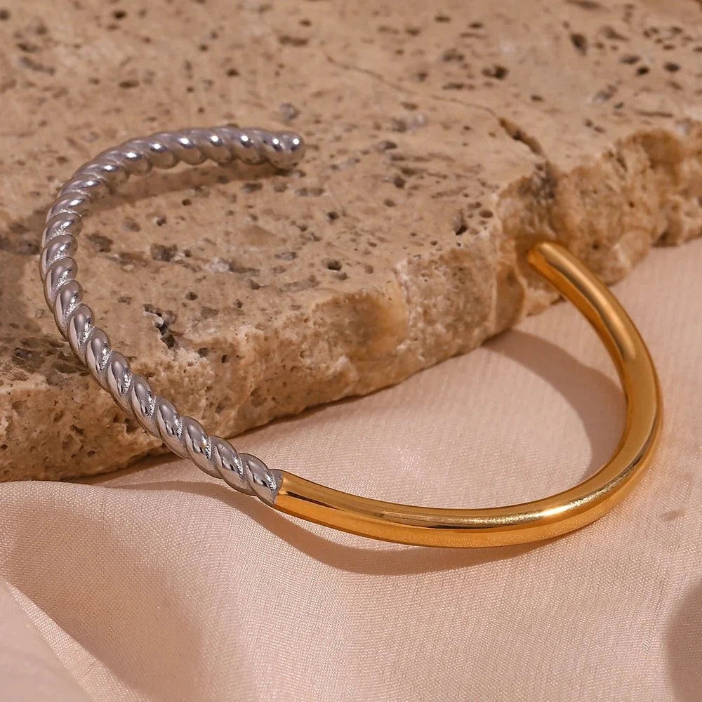 Twisted Half Two Tone Cuff Bracelet