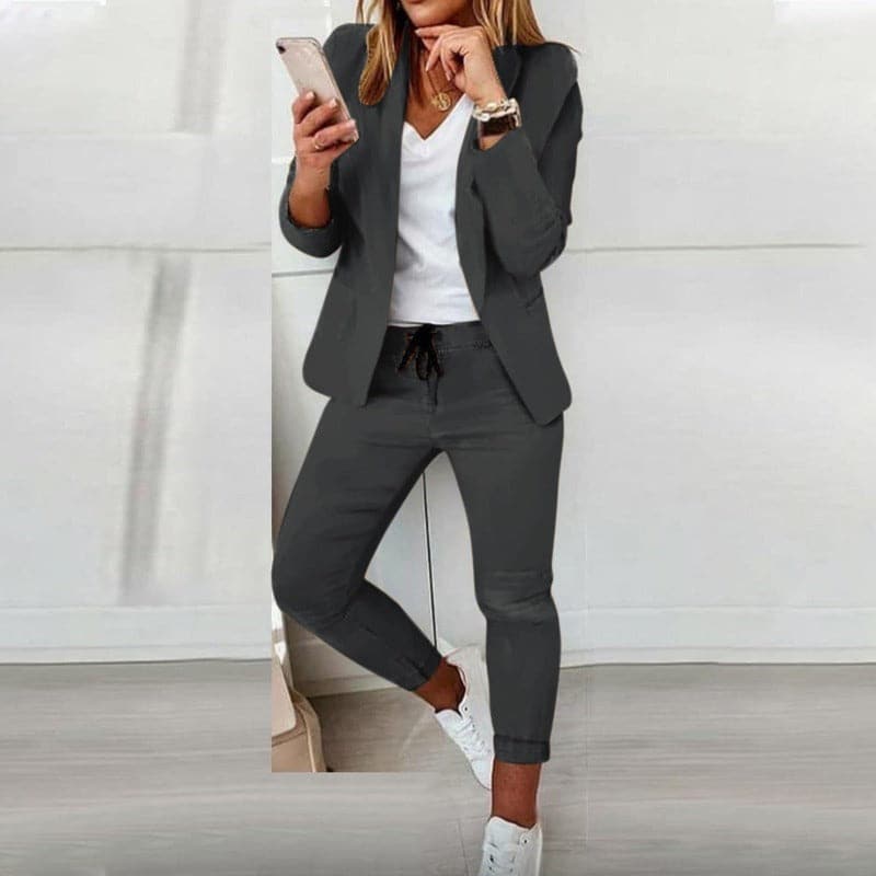 Monica Secrets | Women's Suit - Slim Fit Blazer - Jogging Pants With Elastic Waist